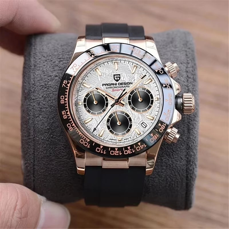 40mm V2 Men's Quartz Watch with Sapphire Crystal, Retro Chronograph, Stainless Steel, and Waterproof Features