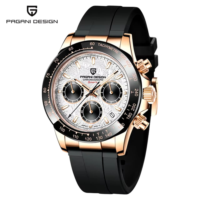 40mm V2 Men's Quartz Watch with Sapphire Crystal, Retro Chronograph, Stainless Steel, and Waterproof Features