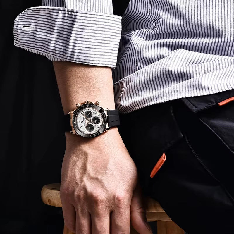 40mm V2 Men's Quartz Watch with Sapphire Crystal, Retro Chronograph, Stainless Steel, and Waterproof Features