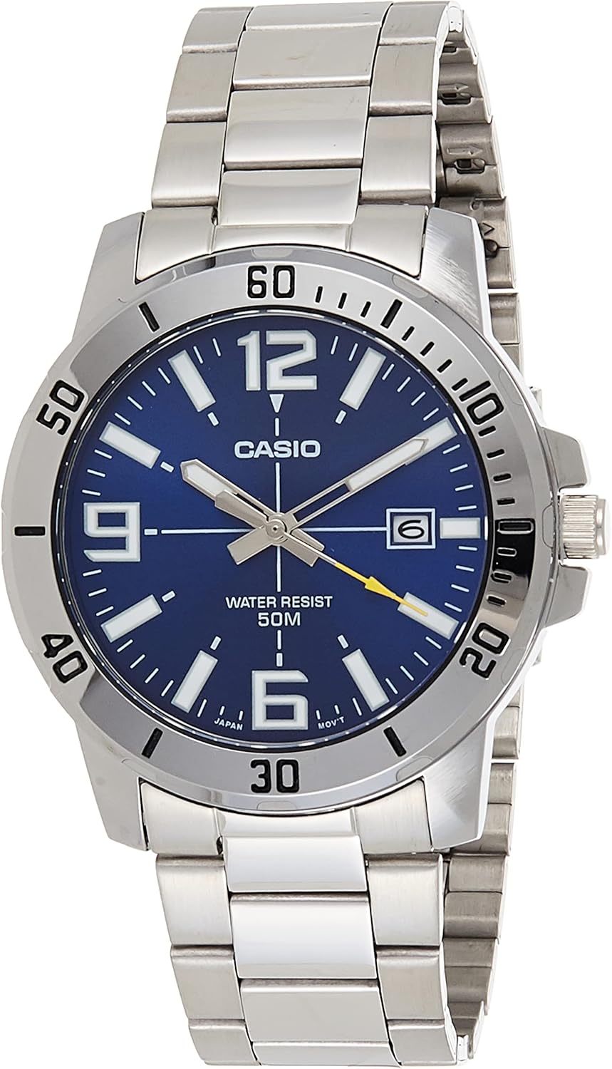 Men's Diver Style Quartz Watch with Blue Dial and Stainless Steel, Model MTPVD01D-2BV