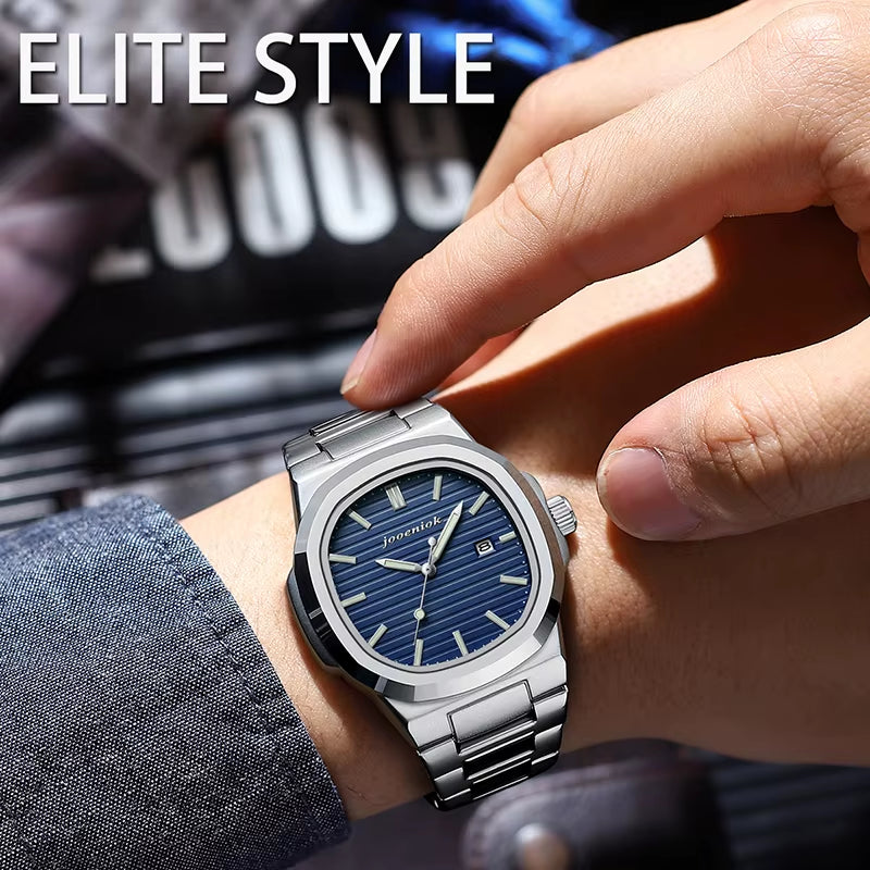 Luxury Square Men's Watch with Date Function, Waterproof, Luminous, High-Quality Leather Strap, Quartz Movement, Includes Box