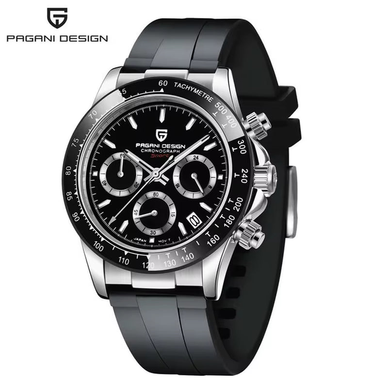 40mm V2 Men's Quartz Watch with Sapphire Crystal, Retro Chronograph, Stainless Steel, and Waterproof Features