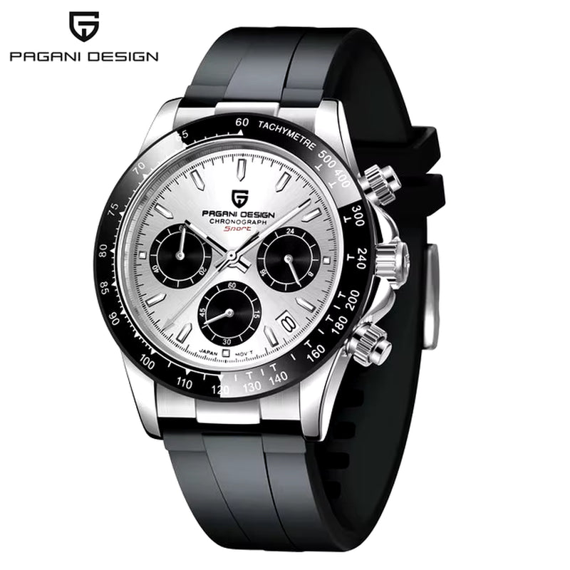 40mm V2 Men's Quartz Watch with Sapphire Crystal, Retro Chronograph, Stainless Steel, and Waterproof Features