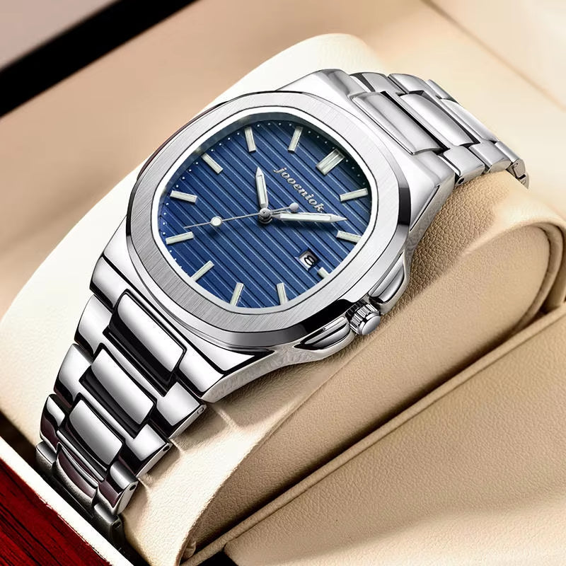 Luxury Square Men's Watch with Date Function, Waterproof, Luminous, High-Quality Leather Strap, Quartz Movement, Includes Box