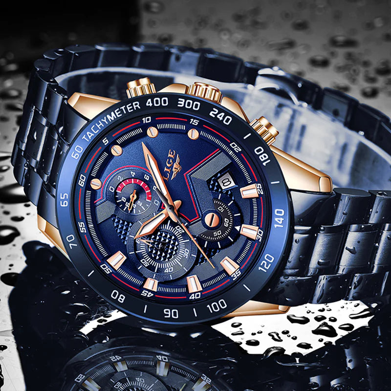 LIGE 2022 Luxury Men's Chronograph Quartz Watch - Stainless Steel Sport Timepiece