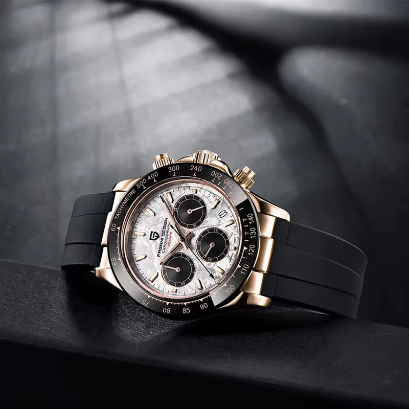 40mm V2 Men's Quartz Watch with Sapphire Crystal, Retro Chronograph, Stainless Steel, and Waterproof Features