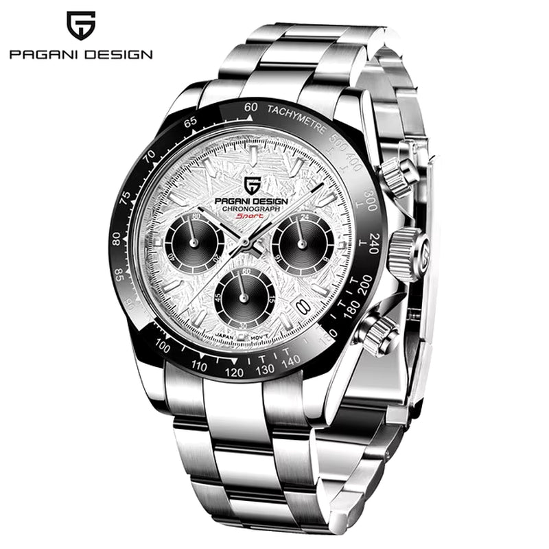 40mm V2 Men's Quartz Watch with Sapphire Crystal, Retro Chronograph, Stainless Steel, and Waterproof Features