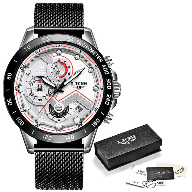LIGE 2022 Luxury Men's Chronograph Quartz Watch - Stainless Steel Sport Timepiece