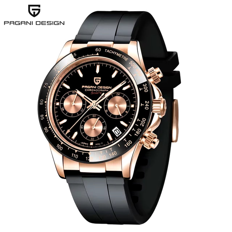 40mm V2 Men's Quartz Watch with Sapphire Crystal, Retro Chronograph, Stainless Steel, and Waterproof Features