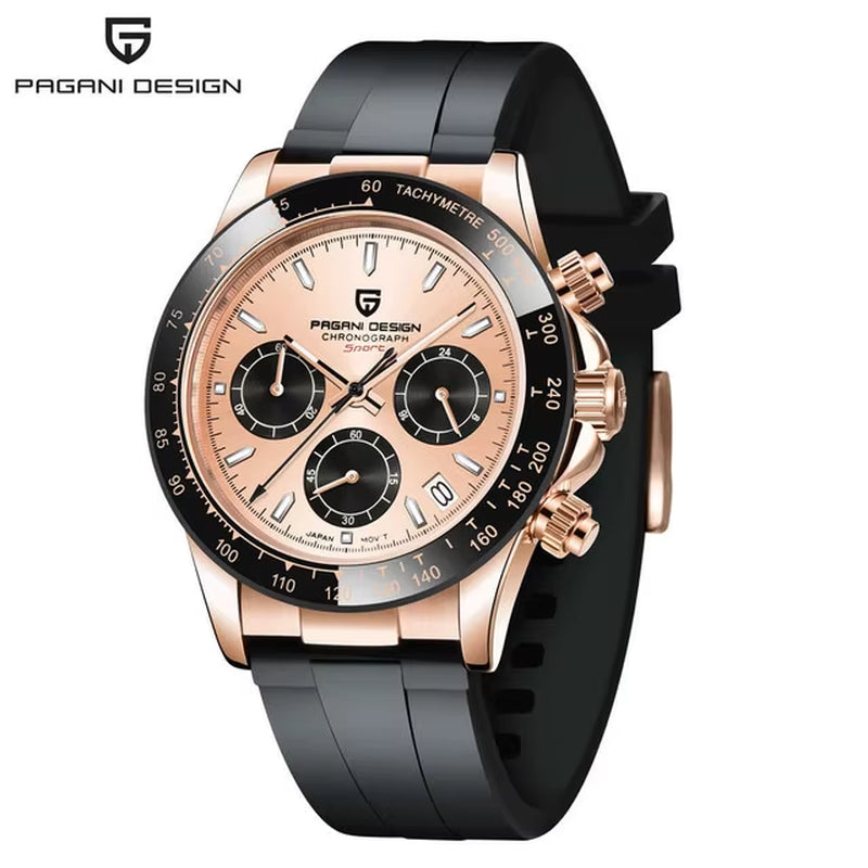 40mm V2 Men's Quartz Watch with Sapphire Crystal, Retro Chronograph, Stainless Steel, and Waterproof Features